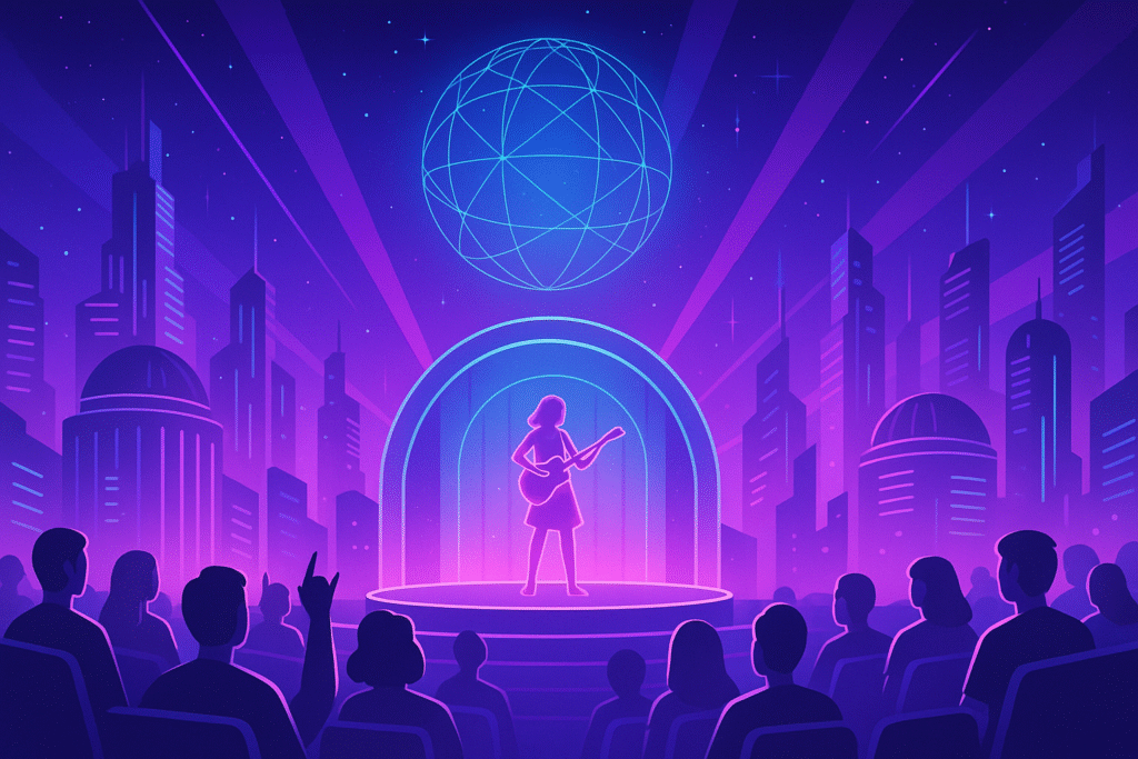 Futuristic Virtual Concert Scene Representing Metaverse Entertainment Trends 2025